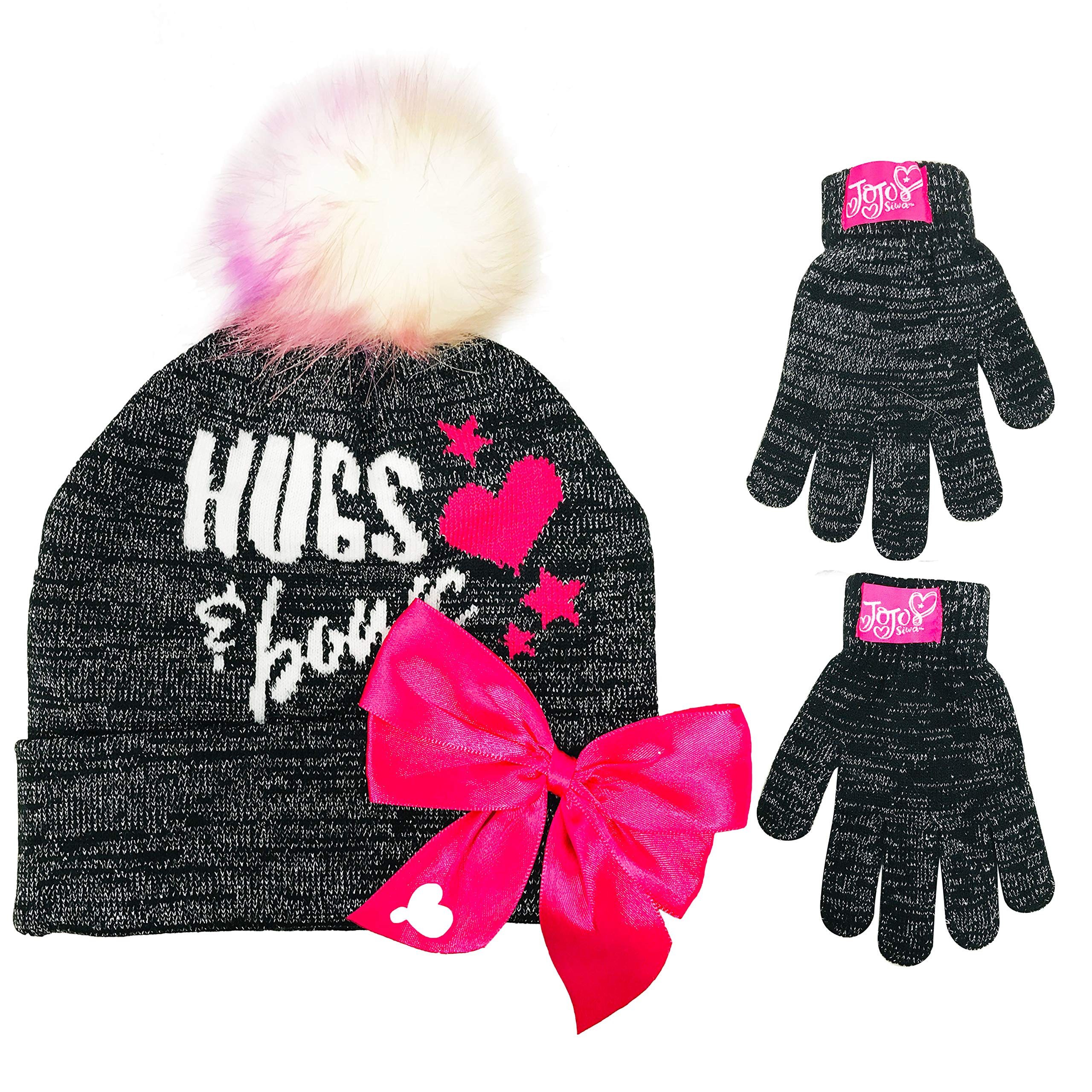 Nickelodeon JoJo Siwa Hugs & Bows Girls Winter Hat and Gloves Cold Weather Set, Age 4-7