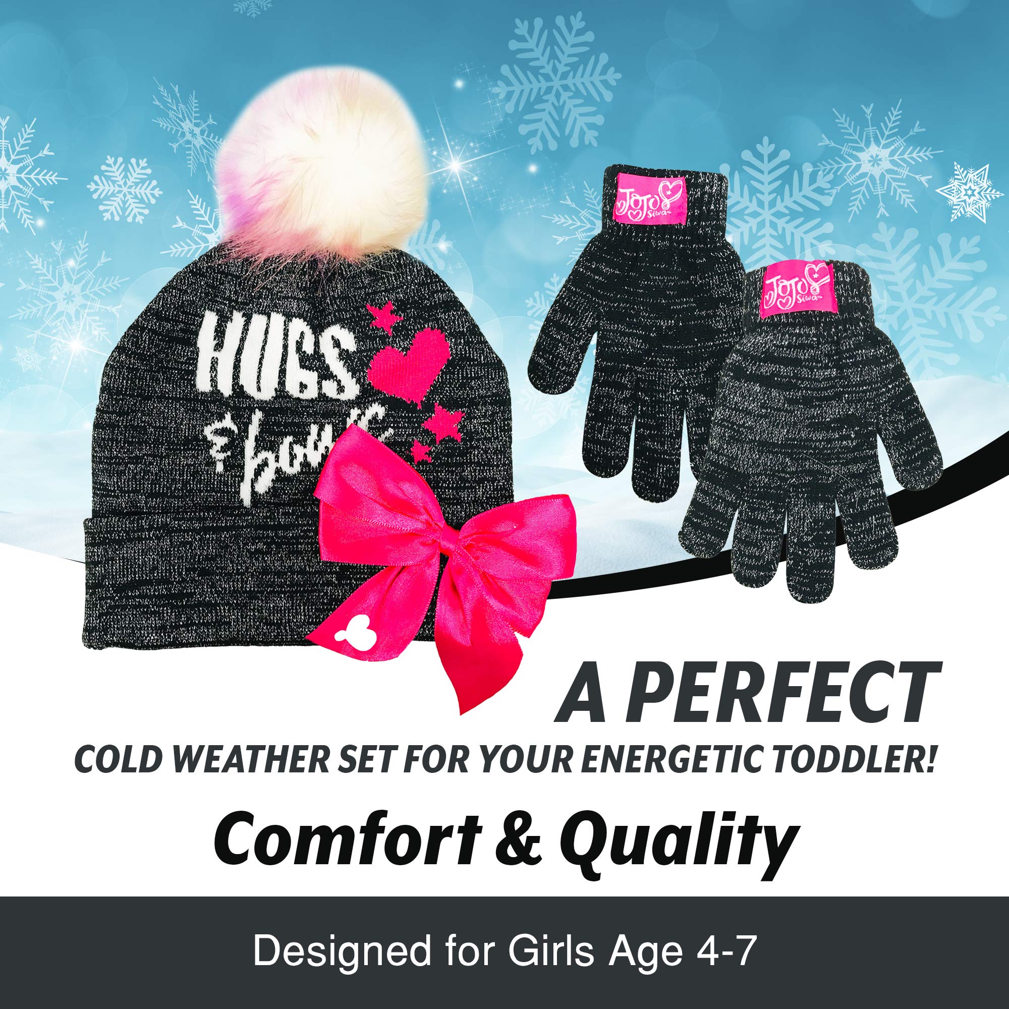 Nickelodeon JoJo Siwa Hugs & Bows Girls Winter Hat and Gloves Cold Weather Set, Age 4-7