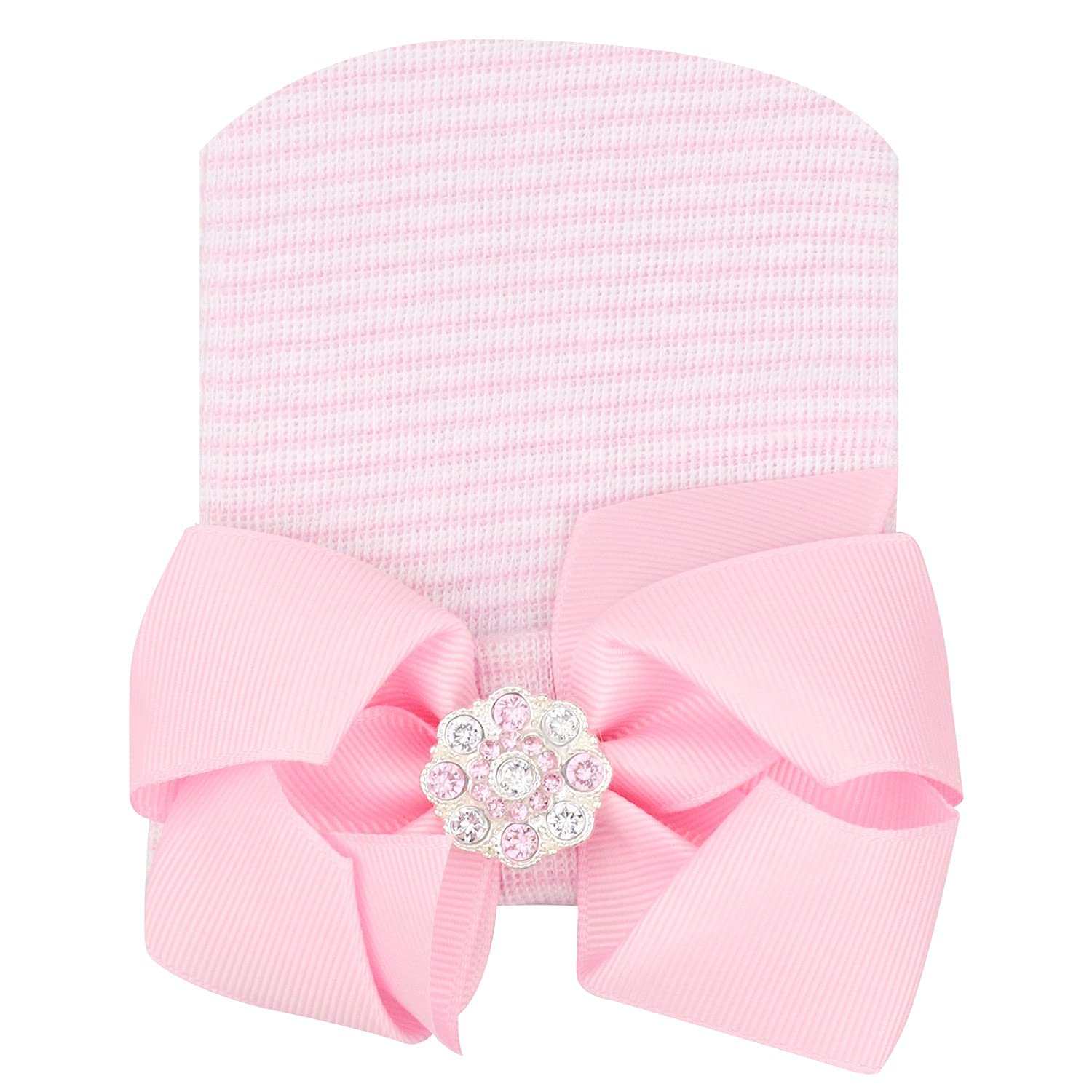 BQUBO Newborn Baby Caps Mittens for Baby Girls Set Hospital Hat Beanie Infant Hats with Bow Baby Scratch Mitten Gloves