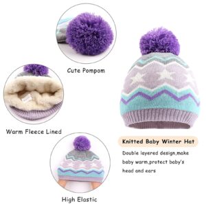 Winter Kids Hat Scarf Gloves Set Knit Fleece Lined Beanie Neck Warmer Mittens for Toddler Boys Girls 3-8 Years (Purple-B)