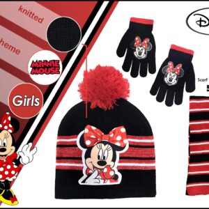 Disney Minnie Mouse Girls 3 Piece Beanie Hat Scarf and Glove Set [4015]