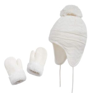 kids hats and gloves set girls toddler baby winter hat mitten knit earflap beanie warm fleece cap