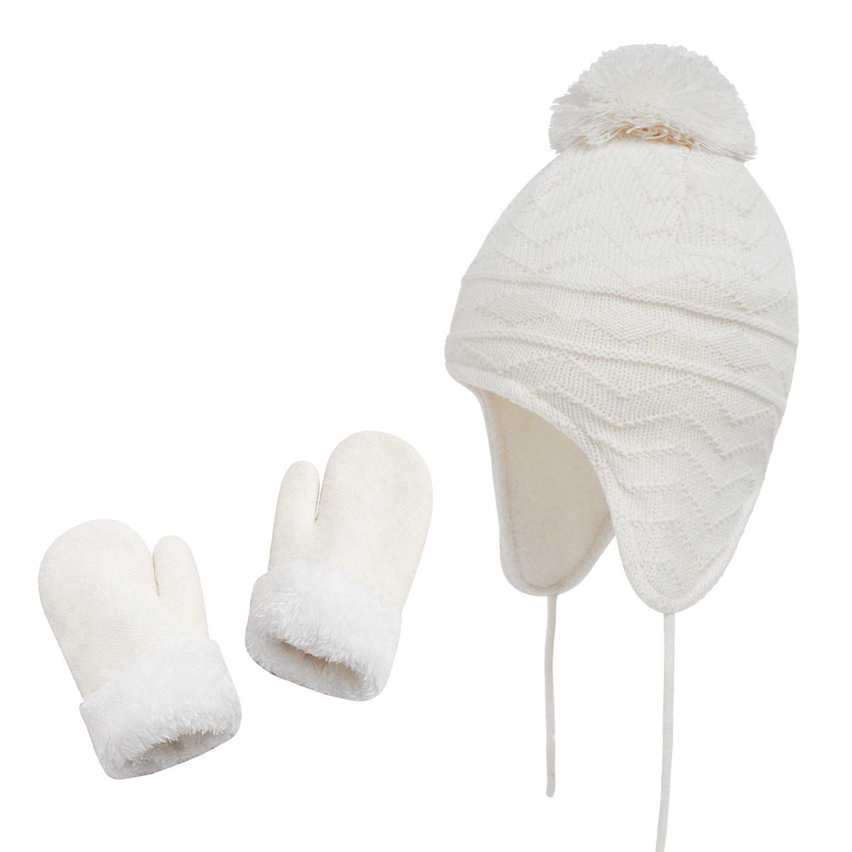 Kids Hats and Gloves Set Girls Toddler Baby Winter Hat Mitten Knit Earflap Beanie Warm Fleece Cap