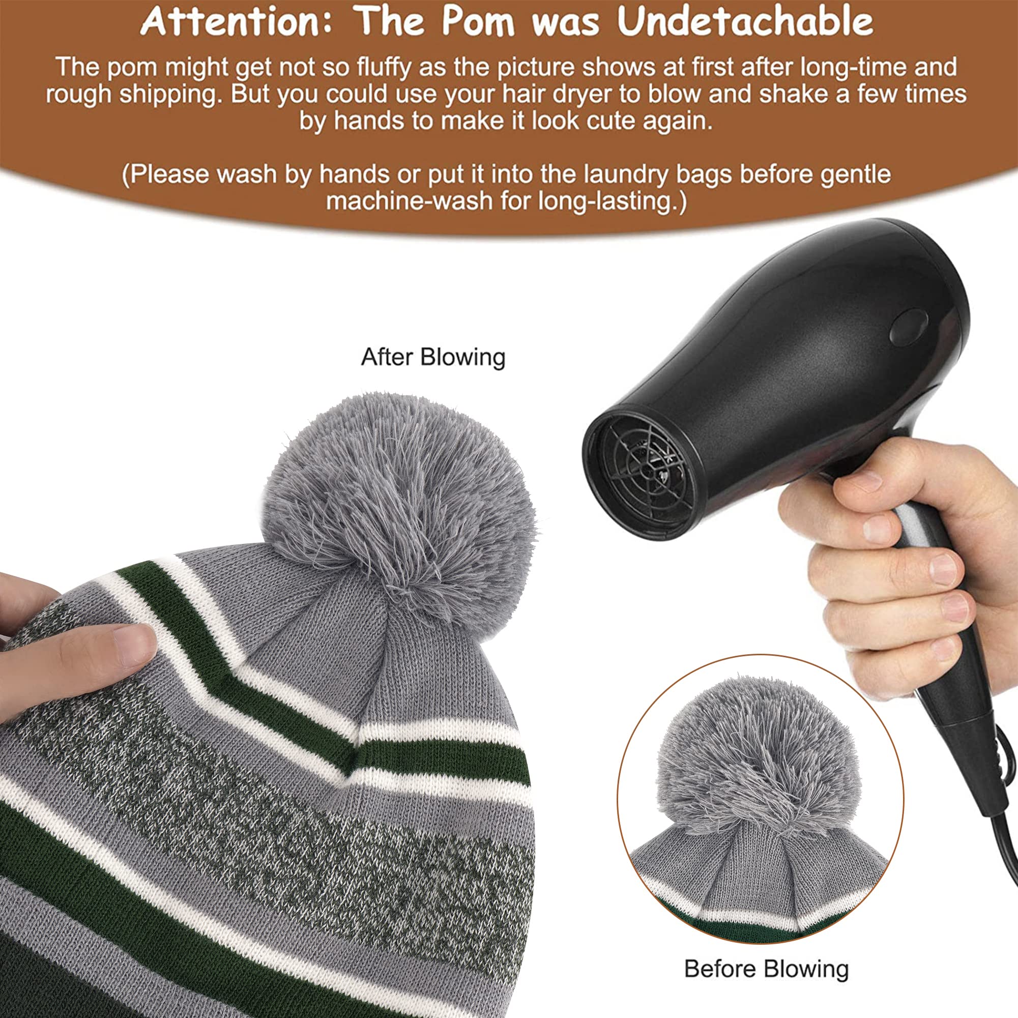 FZ FANTASTIC ZONE Kids Baby Girls Winter Knit Pompom Beanie Hats Caps Scarf Neck Warmer Touchscreen Gloves Set Fleece Lined