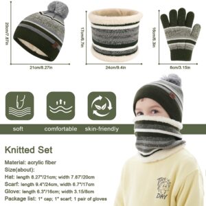 FZ FANTASTIC ZONE Kids Baby Girls Winter Knit Pompom Beanie Hats Caps Scarf Neck Warmer Touchscreen Gloves Set Fleece Lined