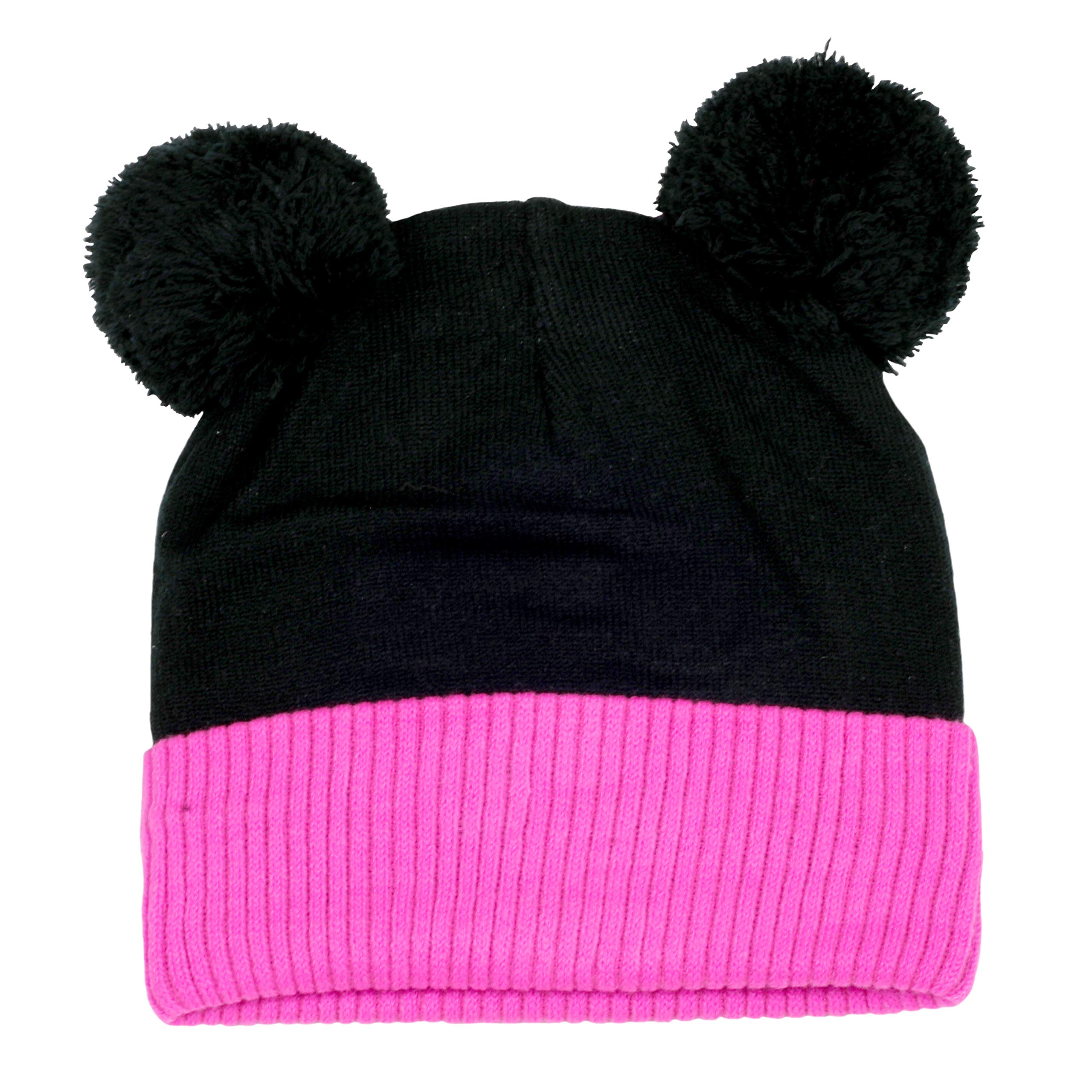 Disney Girls Minnie Mouse Winter Hat and Mitten or Glove Set, Age 4-6X, Black/Pink