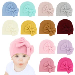 1 Set Newborn Baby Hospital Hats Mittens Soft Bow Infant Cap Cute Nursery Beanie Baby No Scratch Gloves for Boys Girls White