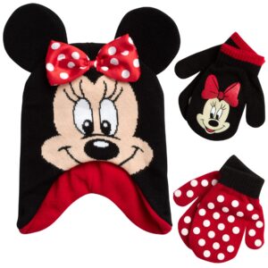 Disney Girls Minnie Mouse and Vampirina Winter Hat and 2 Pair Mitten or Glove Set (Toddler/Little Girl), Size Age 2-4, Red Minnie Mittens 2-4