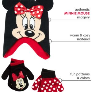 Disney Girls Minnie Mouse and Vampirina Winter Hat and 2 Pair Mitten or Glove Set (Toddler/Little Girl), Size Age 2-4, Red Minnie Mittens 2-4