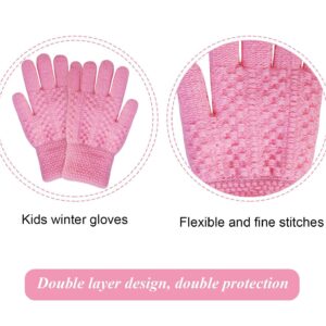 YSense 3 Pcs Kids Winter Beanie Hat Scarf Gloves Set Thick Knit Warm Fleece Lined Beanie Caps Mittens for Boys Girls Gifts