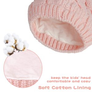 Unisex Baby Toddler Hat and Mitten Set Winter Knitted Thick Warm Beanie Cap Gloves for Infant Boys Girls (Pink, 0-3 Months)