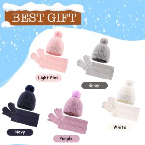 Kids Winter Hat Scarf Mittens Set Toddler Knitted Beanie Girls Fleece Children Neck Warmer Boys Warm Gloves 2-7 Years (Light Pink)