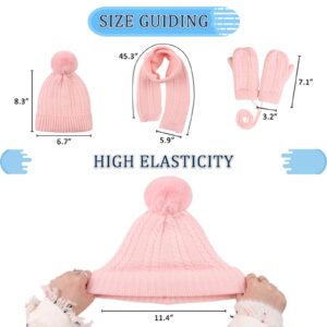 Kids Winter Hat Scarf Mittens Set Toddler Knitted Beanie Girls Fleece Children Neck Warmer Boys Warm Gloves 2-7 Years (Light Pink)