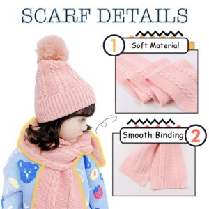 Kids Winter Hat Scarf Mittens Set Toddler Knitted Beanie Girls Fleece Children Neck Warmer Boys Warm Gloves 2-7 Years (Light Pink)