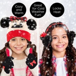 Disney Girls' Winter Hat, Earmuffs and Kids Gloves Set, Minnie Mouse for Ages, Age 4-7