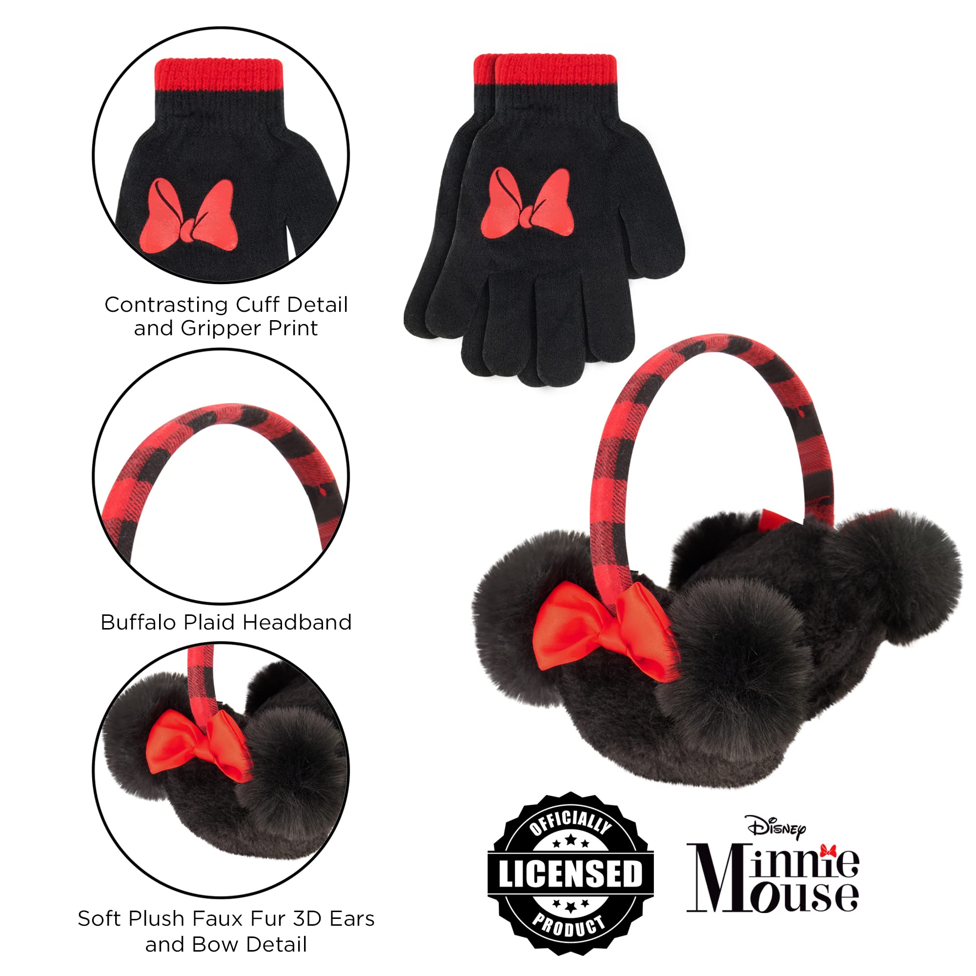 Disney Girls' Winter Hat, Earmuffs and Kids Gloves Set, Minnie Mouse for Ages, Age 4-7