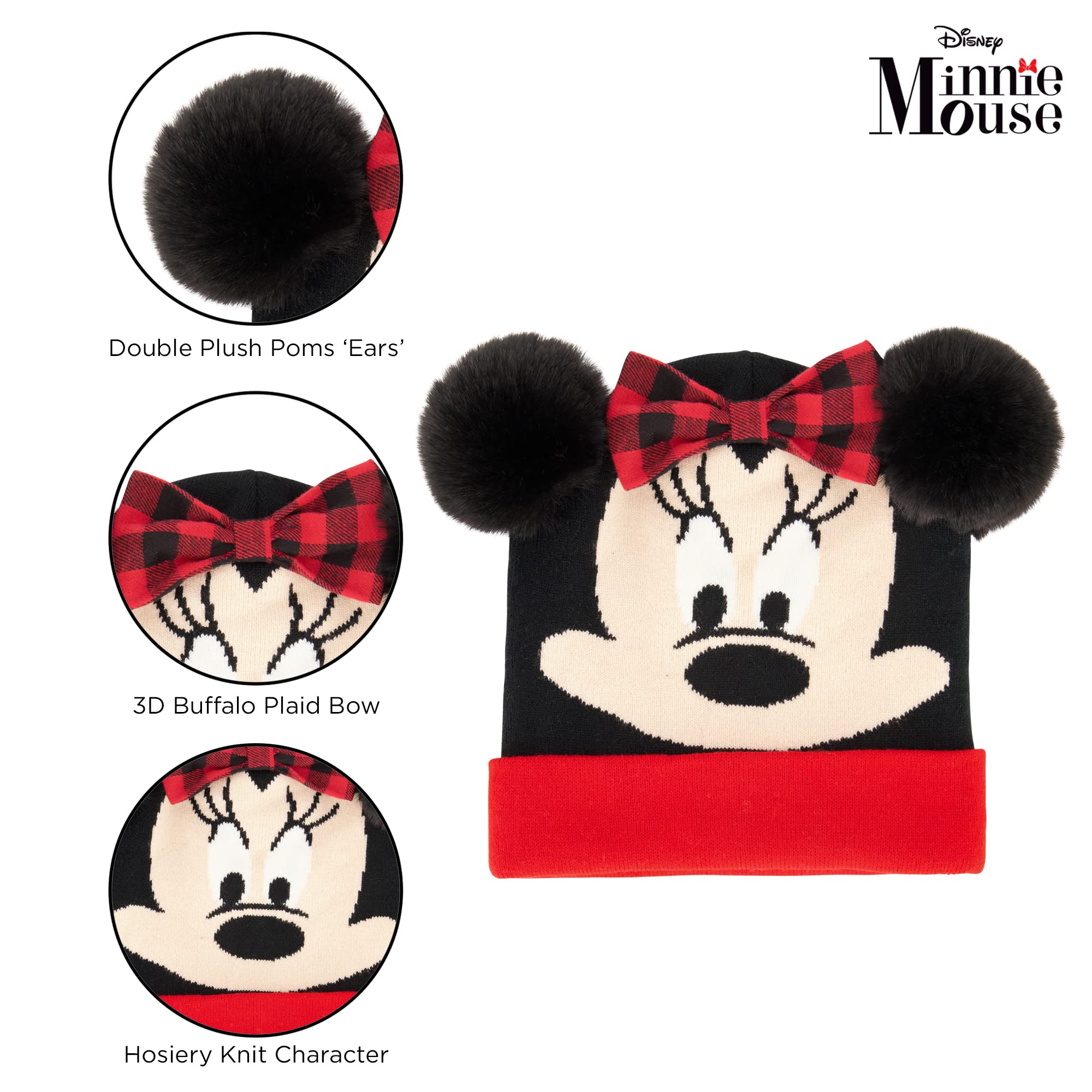 Disney Girls' Winter Hat, Earmuffs and Kids Gloves Set, Minnie Mouse for Ages, Age 4-7