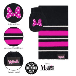 Disney Little Girls Toddler Winter, Scarf 2-4 Or Minnie Mouse Hat,Scarves & Kids Gloves 4-7, Black/Pink-Mittens Set, 2-4T