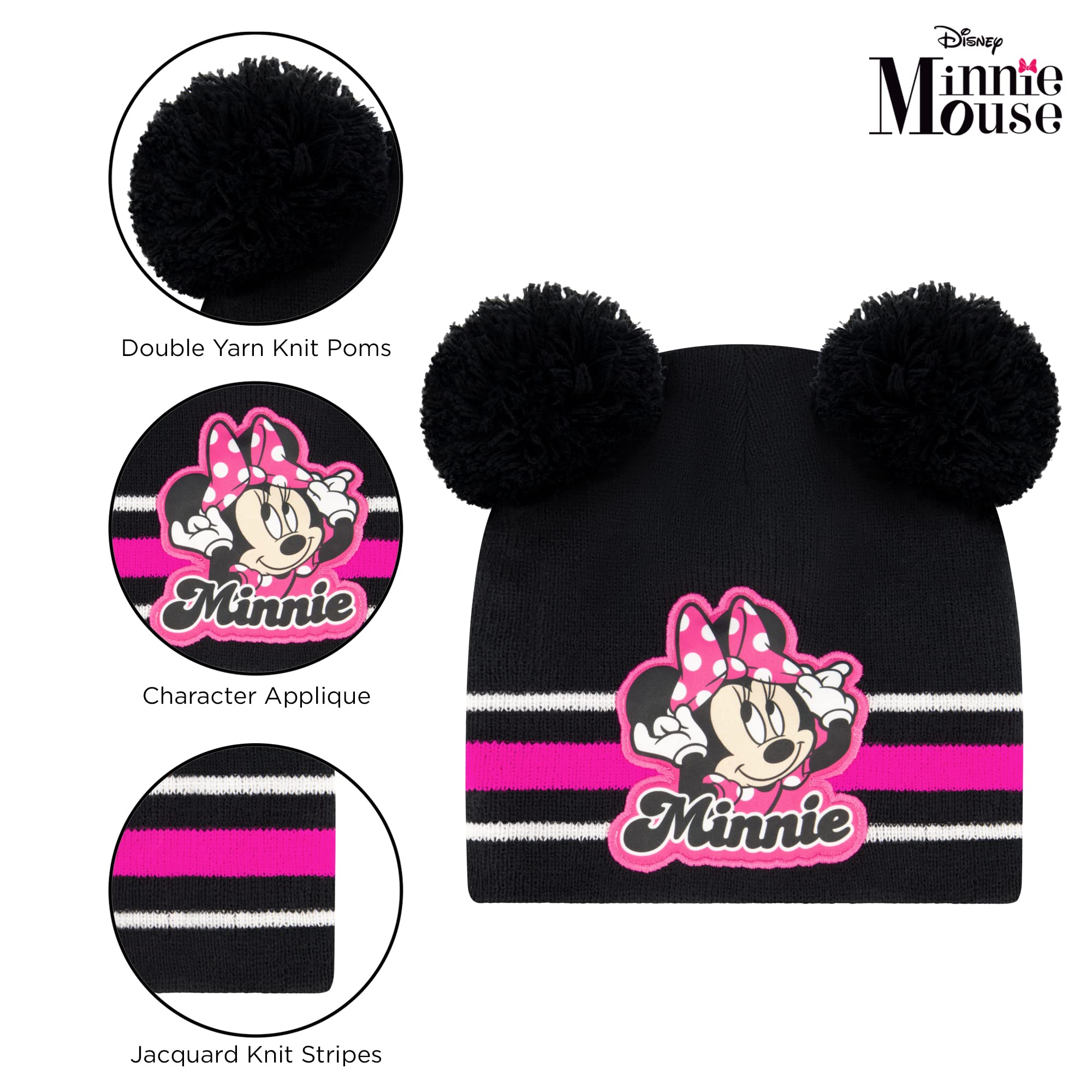 Disney Little Girls Toddler Winter, Scarf 2-4 Or Minnie Mouse Hat,Scarves & Kids Gloves 4-7, Black/Pink-Mittens Set, 2-4T