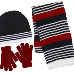 Girl's 3 Piece Knit Hat, Scarf & Gloves Set (Pink-Black), OSFM