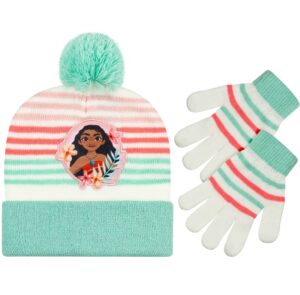 disney moana girls beanie winter hat and mittens cold weather set, age 4-7 years