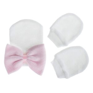 Zando Newborn Hospital Hat Mitten Sets Infant Baby Hat Caps Cute Nursery Beanie Hat for Baby Girl 3 Set Hats Mitten B