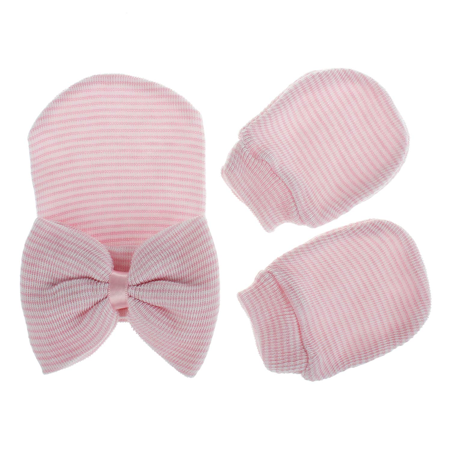 Zando Newborn Hospital Hat Mitten Sets Infant Baby Hat Caps Cute Nursery Beanie Hat for Baby Girl 3 Set Hats Mitten B