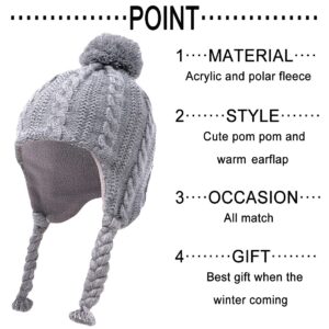 KMOLY Kids Winter Hat Scarf Gloves Set for Girls Boys 3-8 Years,Toddler Earflap Beanie Neck Warmer Mittens Fleece Lined Set Grey