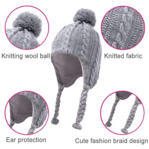 KMOLY Kids Winter Hat Scarf Gloves Set for Girls Boys 3-8 Years,Toddler Earflap Beanie Neck Warmer Mittens Fleece Lined Set Grey