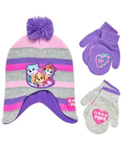 nickelodeon paw patrol girls winter hat and 2 pair mittens or gloves (age 2-7), size age 2-4, paw patrol purple/grey mitten 2-4