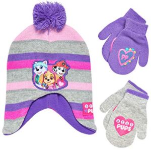 Nickelodeon Paw Patrol Girls Winter Hat and 2 Pair Mittens or Gloves (Age 2-7), Size Age 2-4, Paw Patrol Purple/Grey Mitten 2-4