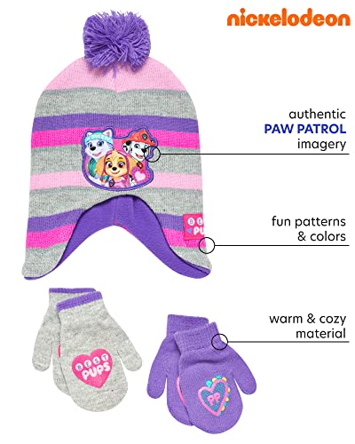 Nickelodeon Paw Patrol Girls Winter Hat and 2 Pair Mittens or Gloves (Age 2-7), Size Age 2-4, Paw Patrol Purple/Grey Mitten 2-4