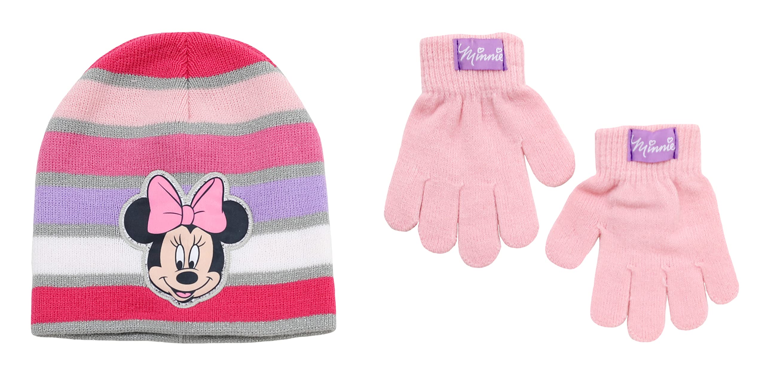 Disney Girl's Minnie Mouse Winter Hat and Glove Set, Ages 6-13, Pink