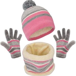 Girls Winter Hat Scarf and Glove Set for 3-7 Years Old Toddler Daughter Soft Fleece Lined Pom Beanie with Gloves