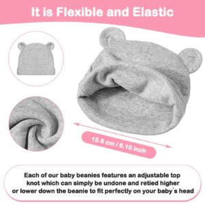 4 Sets Newborn Baby Hat and Mittens Toddler Beanie Cap Non Slip Socks for 0-6 Months (White, Gray, Pink, Purple)