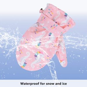 Lined Fleece Toddler Mittens Kids Winter Warm Gloves Child Ski Gloves Waterproof Snow Baby Mitten for Boys Girls Pink Seahorse L