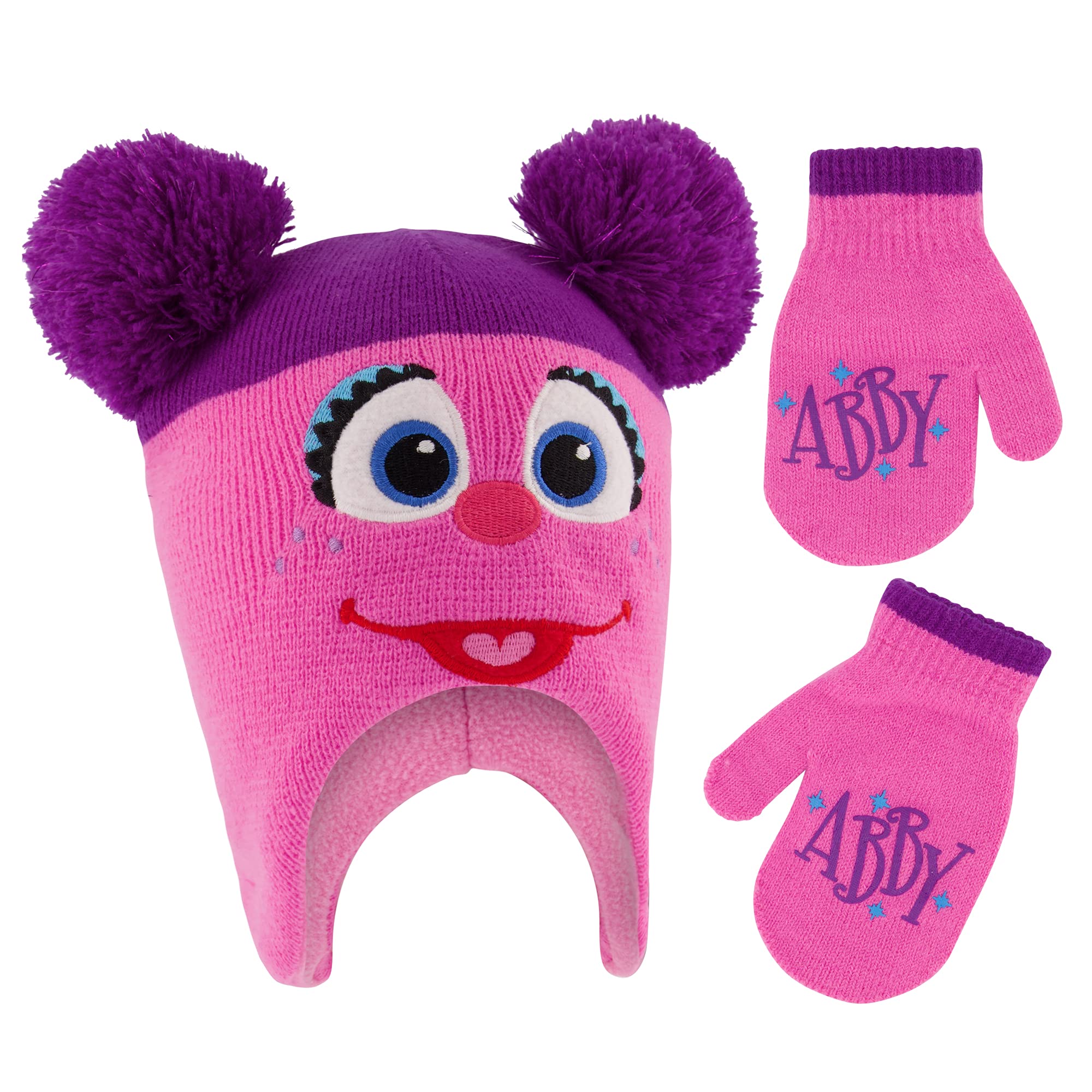 Sesame Street Girls' Winter Hat and Mittens Set, Abby Cadabby Beanie for Ages 2-4, Dark Pink