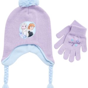 Disney Girls’ Winter Set: Ear Flap Beanie Hat, Gloves or Mittens: Elsa, Anna, Princess (Age: 2-7), Size Age 4-7, Purple Glove