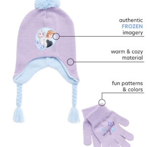 Disney Girls’ Winter Set: Ear Flap Beanie Hat, Gloves or Mittens: Elsa, Anna, Princess (Age: 2-7), Size Age 4-7, Purple Glove