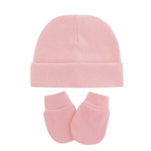 uttpll baby hats mittens set unisex newborn beanie cap no scratch cotton gloves toddler boy girl hospital hat 0-6 months pink one size