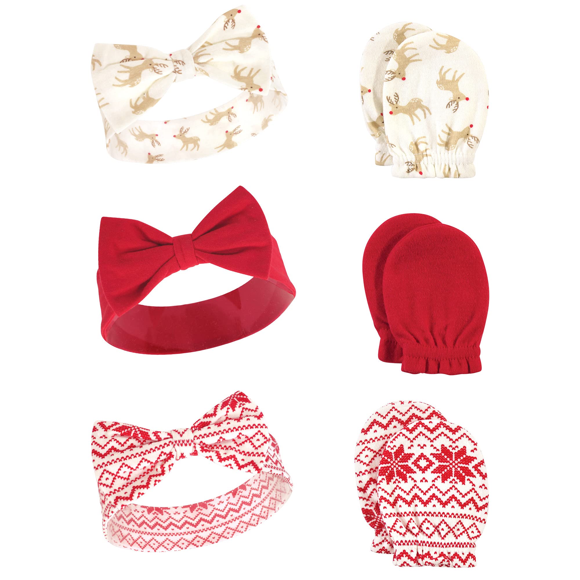 Hudson Baby Unisex Baby Cotton Headband and Scratch Mitten Set, Reindeer, 0-6 Months