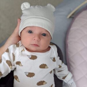 BQUBO Newborn Baby Hats Mittens Set Hospital Hat Beanie Bear Ears Preemie Infant Cotton Caps Gloves No Scratch Mittens for Baby Boys Girls 0-3 Months