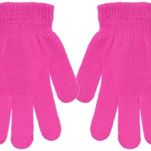 Girls Fleece Lined Knit Pom Beanie & Gloves Set with Warm Ear Flaps for Winter (Pink)