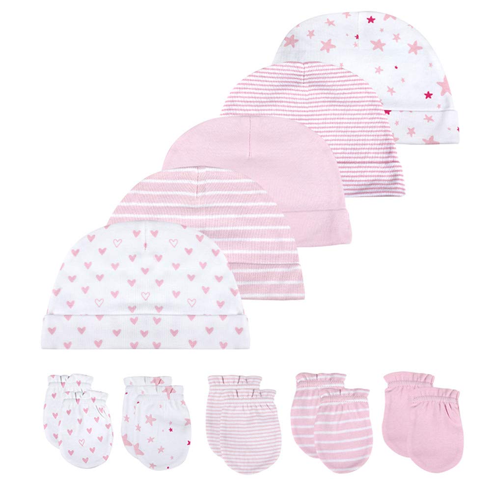 Kiddiezoom Baby Girls' 10-Piece Cap and Mitten Bundle Baby Hats and Mittens Baby Gloves Sets