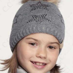 ScarvesMe Children Kids Girl Boy Ages 2-7 Star Rhinestone Knit Hat Beanie Faux Fur Pom Ivory