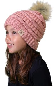 funky junque kids pom beanie - indi pink (faux fur pom)