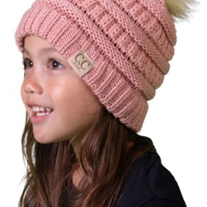 Funky Junque Kids Pom Beanie - Indi Pink (Faux Fur pom)