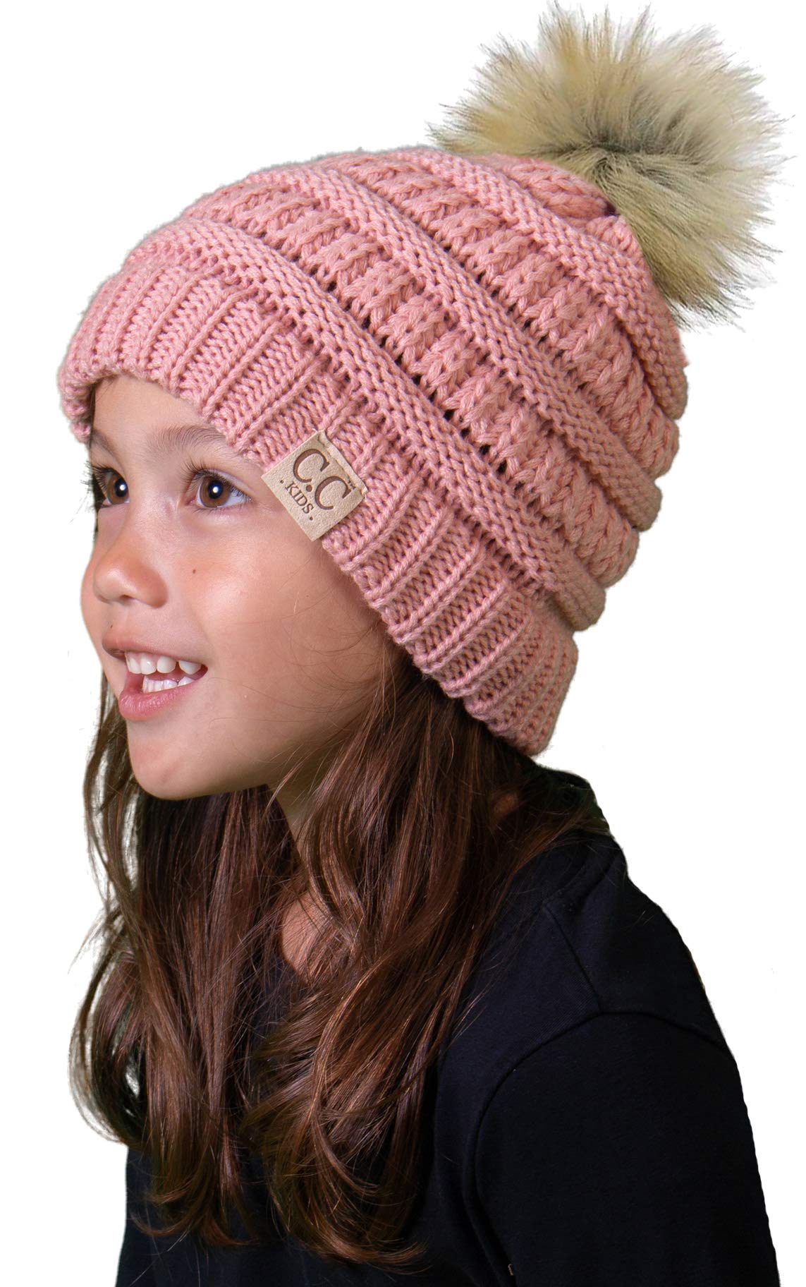 Funky Junque Kids Pom Beanie - Indi Pink (Faux Fur pom)