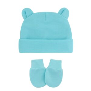 ikasus Newborn Baby Bear Ears Hats and Mittens Sets Preemie Cotton Caps Baby Boy Girl Infant Hospital Beanie 4 Sets Type 6