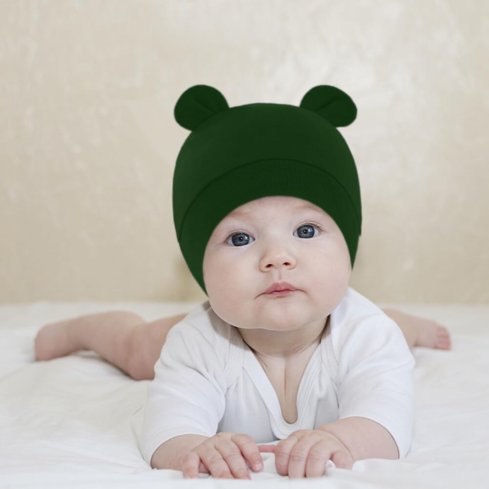 ikasus Newborn Baby Bear Ears Hats and Mittens Sets Preemie Cotton Caps Baby Boy Girl Infant Hospital Beanie 4 Sets Type 6